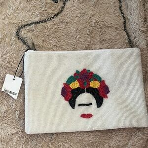 Artistic White Beaded Clutch with Colorful Design